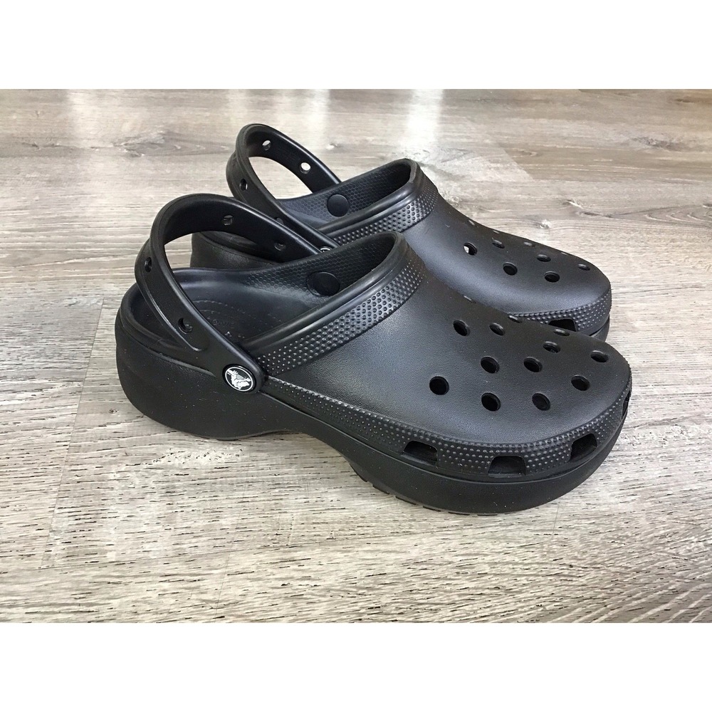 Crocs Iconic Comfort Classic Platform Clogs Black Womens Size 9 Stomp Slip on
